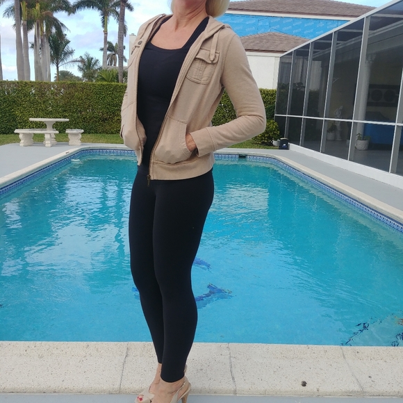 Ralph Lauren beige full Zip Up Hoodie Jacket ATHLEISURE - Picture 3 of 13